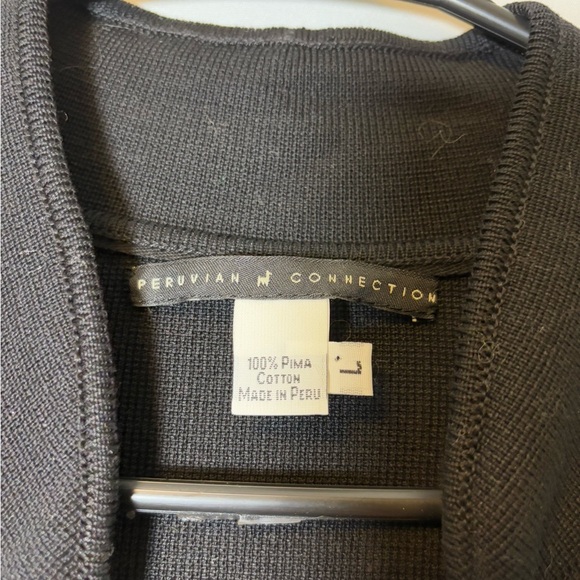 Peruvian Connection 100% Pima Cotton Black Embroidered Cardigan Tunic Size Large - Picture 4 of 4